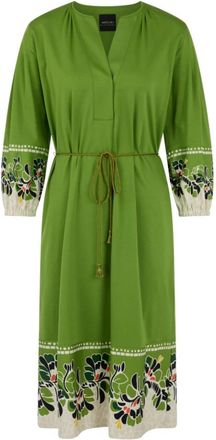 Marc Cain Midi jurk met V-hals - Dames - Casual kleedjes - Groen - 2XL - Katoen - Kleedjes