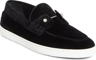 Christian Louboutin Chambeliboat Loafer in Black/Crystal at Nordstrom, Size 10.5Us