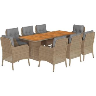 vidaXL Set Comedor De Jard&iacute;n 9 Pzas Con Cojines Rat&aacute;n Sint&eacute;tico Beige Vidaxl