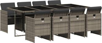 vidaXL Set Comedor Jard&iacute;n 9 Pzas Y Cojines Rat&aacute;n Sint&eacute;tico Gris Vidaxl