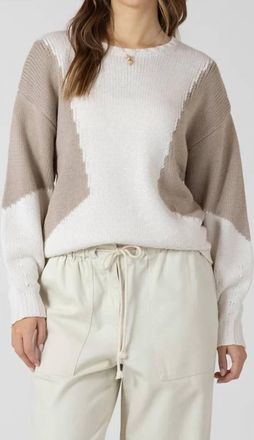 Dex Clothing Long Sleeve Crew Neck Top In Natural/fawn Colorblock
