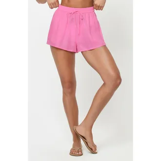 L*Space Rio Linen Cover-Up Drawstring Shorts in Hottest Pink at Nordstrom, Size X-Small