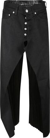 Junya Watanabe Denim en Faux Leather Jeans - Dames - Regular Fit Jeans - Zwart - S - Denim - Jeans