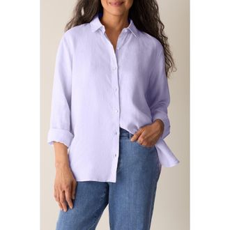 Eileen Fisher Classic Collar Organic Linen Long Button-Up Shirt in Lilac Frost at Nordstrom, Size Xx-Small