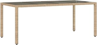 vidaXL Garden Table with Glass Top Beige 190x90x75 cm Poly Rattan vidaXL