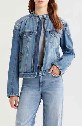 Hidden Jeans Denim Moto Jacket in Medium Wash at Nordstrom, Size X-Small