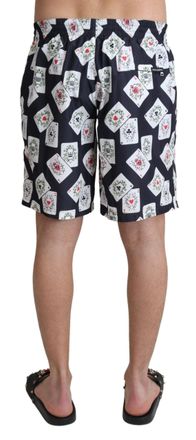 Dolce & Gabbana Mens Black Card Deck Print Beachwear Swimshorts Polyester Clothing