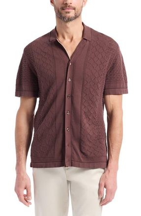 Robert Graham Delmar Short Sleeve Cotton Pointelle Button-Up Sweater in Brown at Nordstrom, Size Xxx-Large