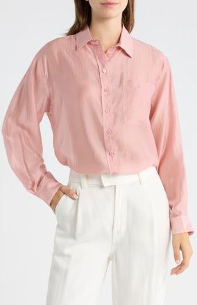 Reformation Eli Oversize Button-Up Shirt in Sheer Pink at Nordstrom, Size X-Small