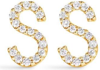 House of Brilliance 10K Gold 1/10 Cttw Diamond Initial A to Z Stud Earring in Yellow Gold | S at Nordstrom