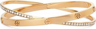Tory Burch Icon Pave Crossover Bracelet in Tory Gold/crystal at Nordstrom, Size Medium