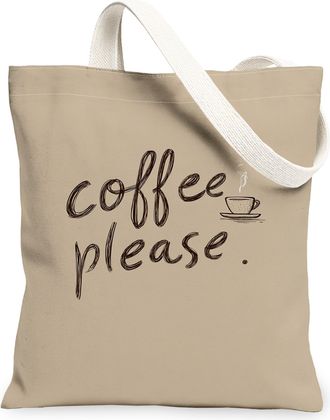Generic Coffee Themed Canvas Tote Bags, Chic Minimalistic Design Reusable Grocery Bags, Everyday Casual Lightweight Washable Should, Beige, 13x15 Inch