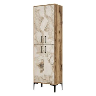 Dmora Gran Armario Multiusos Alphard, Muebles Multifuncionales, Zapatero, Armario Para Zapatos, 60x35h200 Cm, Nogal Y M&aacute;rmol Blanco, Con Embalaje Reforzado 