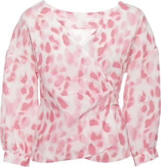120% Lino Linnen Blouse met V-hals - Dames - Blouses - Veelkleurig - L - Linnen - Overhemden