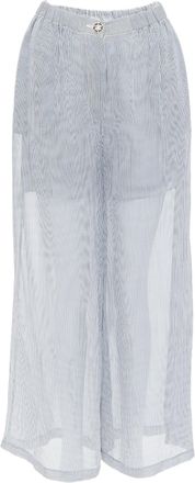 Chanel 22S silk striped CC button sheer wide pants