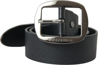Dolce & Gabbana Elegant Black Leather Belt with Metal Mens Buckle