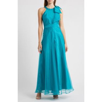 Eliza J Bow Detail One-Shoulder Taffeta Jumpsuit in Jade at Nordstrom Rack, Size 12