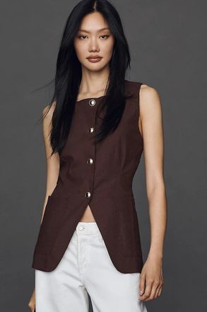 Maeve Linen Blend Cutaway Vest Jacket