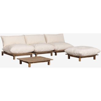 Sklum Conjunto De Jard&iacute;n Con Sof&aacute; Modular Reclinable De Jard&iacute;n De 3 Piezas Con Mesa De Centro Y Puff En Madera De Acacia Brina Sklum