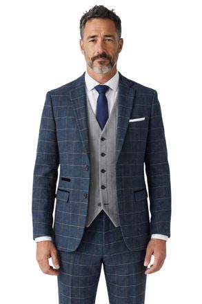 PAUL ANDREW Harris Navy Check Tweed 3 Piece Suit with Grey Waistcoat Heritage Style