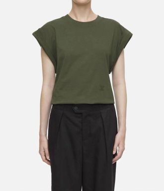Closed Crewneck Sleeveless Top In Green Weed