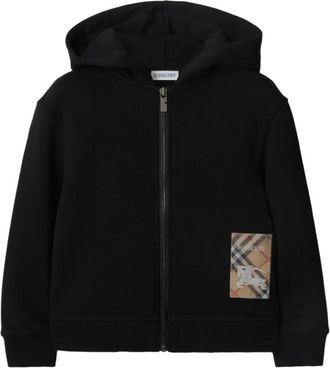 Burberry Kids Sweatshirts, male, Black, 6 Y, Black Jumper with Checked Patch