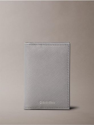 Calvin Klein Mens Refined Saffiano Compact Bifold Wallet - Grey
