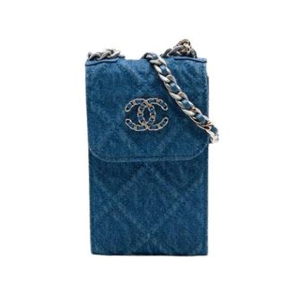 Chanel Pre-owned Phone Holder - Dames - Pre-owned - Blauw - Maat: ONE Size Leer