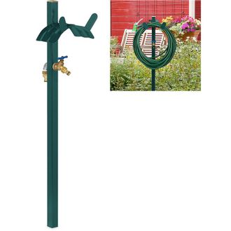 Relaxdays Relaxdays Soporte Manguera Con Grifo, Portamangueras, Toma De Agua, Jard&iacute;n, 2 Adaptadores De 1/2, 107,5x25x18cm, Verde