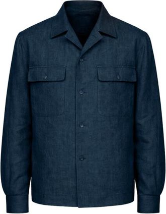 BRIGLIA 1949 Jas met Spreidende Kraag en Knoopsluiting - Heren - Casual Overhemden - Blauw - S - Overhemden