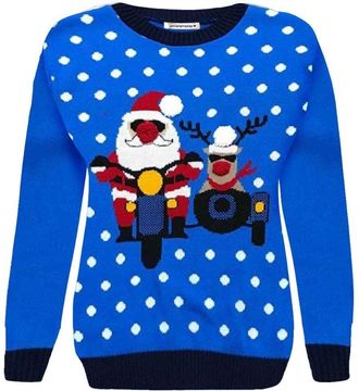 Janisramone Womens Christmas Jumpers, Novelty Xmas Jumper, Knitted Reindeer Merry Christmas Sweater, Long Sleeves Crew Neck Rudolph Christmas Jumper for Women Pul