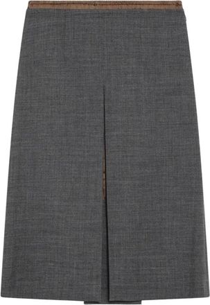 Prada Midi Rok - Dames - Midirokken - Grijs - XS - Wol - Rokken