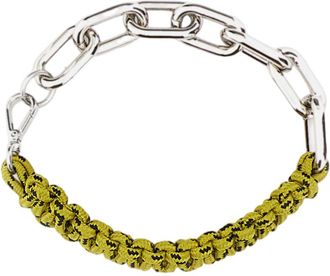 Plan C Green Silver Braided Cord Chain Necklace