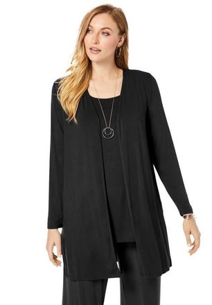 Jessica London Everyday Stretch Knit Open Front Cardigan in Black at Nordstrom, Size 20