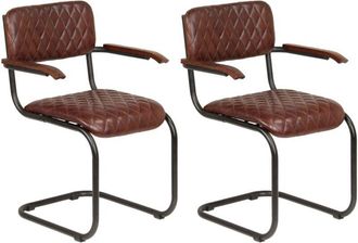 vidaXL Sillas De Comedor Con Reposabrazos 2 Uds Cuero Aut&eacute;ntico Marr&oacute;n Vidaxl