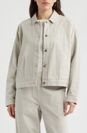 Eileen Fisher Classic Collar Stretch Organic Collar Corduroy Jacket in Chalk at Nordstrom, Size Xx-Small