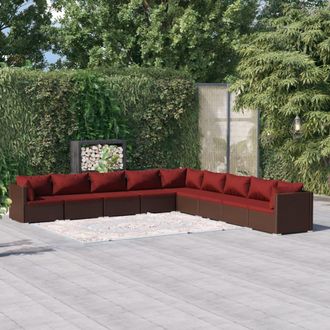 vidaXL Set Muebles De Jard&iacute;n 9 Piezas Y Cojines Rat&aacute;n Sint&eacute;tico Marr&oacute;n Vidaxl