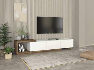 Vente-Unique TV Stand With 3 Drawers & 1 Open Compartment - White & Natural in Light Oak