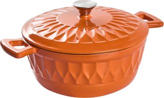 Beliani Cacerola De Hierro Fundido Con Tapa Apta Para El Horno Compatible Con Todo Tipo De Placas De Cocina Naranja Castino