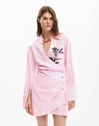 Desigual Vestito camicia in popeline rosa