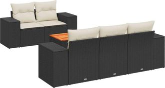 vidaXL Vidaxl - Set De Sof&aacute;s De Jard&iacute;n 6 Piezas Y Cojines Rat&aacute;n Sint&eacute;tico Negro