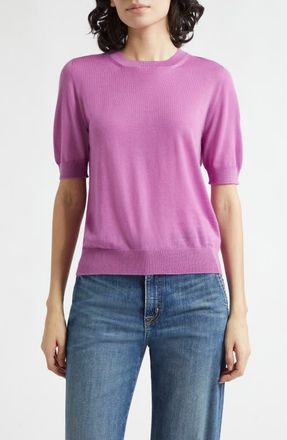 Johnstons of Elgin Honor Short Sleeve Cashmere Crewneck Sweater in Wild Orchid at Nordstrom, Size X-Small