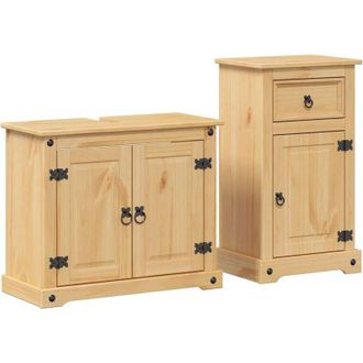 vidaXL Juego De Muebles De Ba&ntilde;o Corona 2 Pzas Madera Maciza Pino Vidaxl