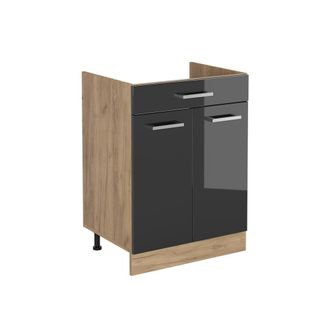 Vicco Mueble Bajo De Cocina R-line, Antracita Alto Brillo/roble Dorado, 60 Cm Con Caj&oacute;n Sin Encimera, Vicco