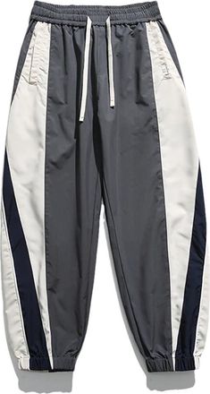 Generic Men Harajuku Hip Hop Color Stitching Pants Sweatpants Elastic Waistline Sweatpants Gray L