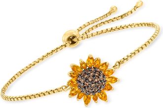 Ross-Simons Citrine and. Smoky Quartz Sunflower Bolo Bracelet in 18kt Gold Over Sterling