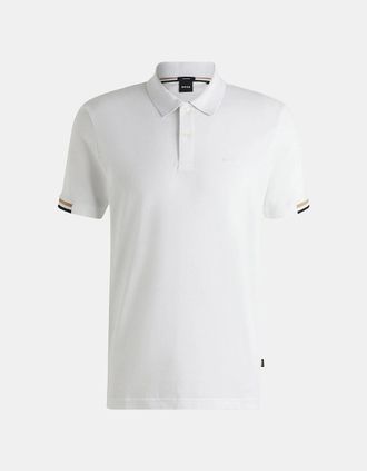HUGO BOSS Mens Parlay 147 Rubberised Logo Polo Shirt - White - Size: 40