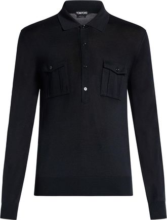 Tom Ford jersey polo shirt - men - Silk/Mother of Pearl/Viscose - 56 - Black