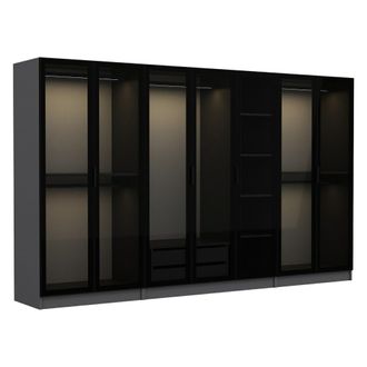 Dmora Armario Grande Prunetto, Guarda Ropa Dormitorio, 7 Estantes, 7 Puertas, 315x210h Cm Antracita Negro