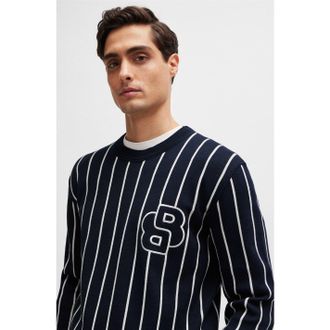 HUGO BOSS Mens Crew Neck Ribbed Collar Long Sleeve Sweater in Dark Blue - Size X-Large